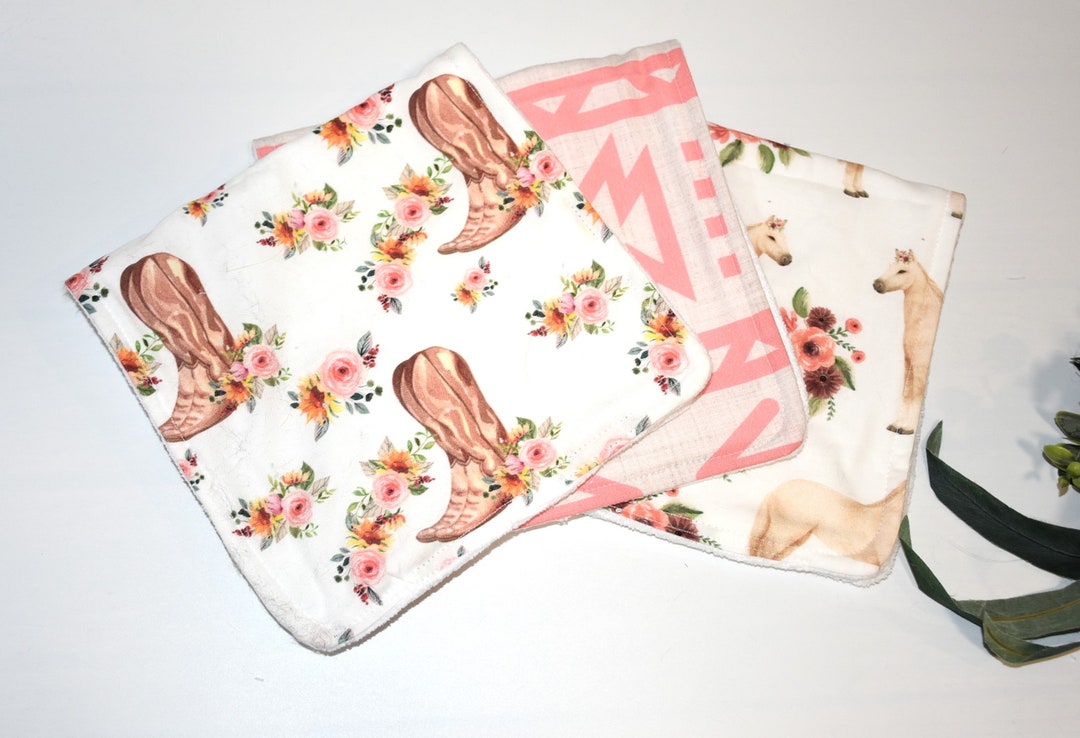 Personalized HORSE Burp Cloths, Baby Girl Burp Clothswestern Baby Gift
