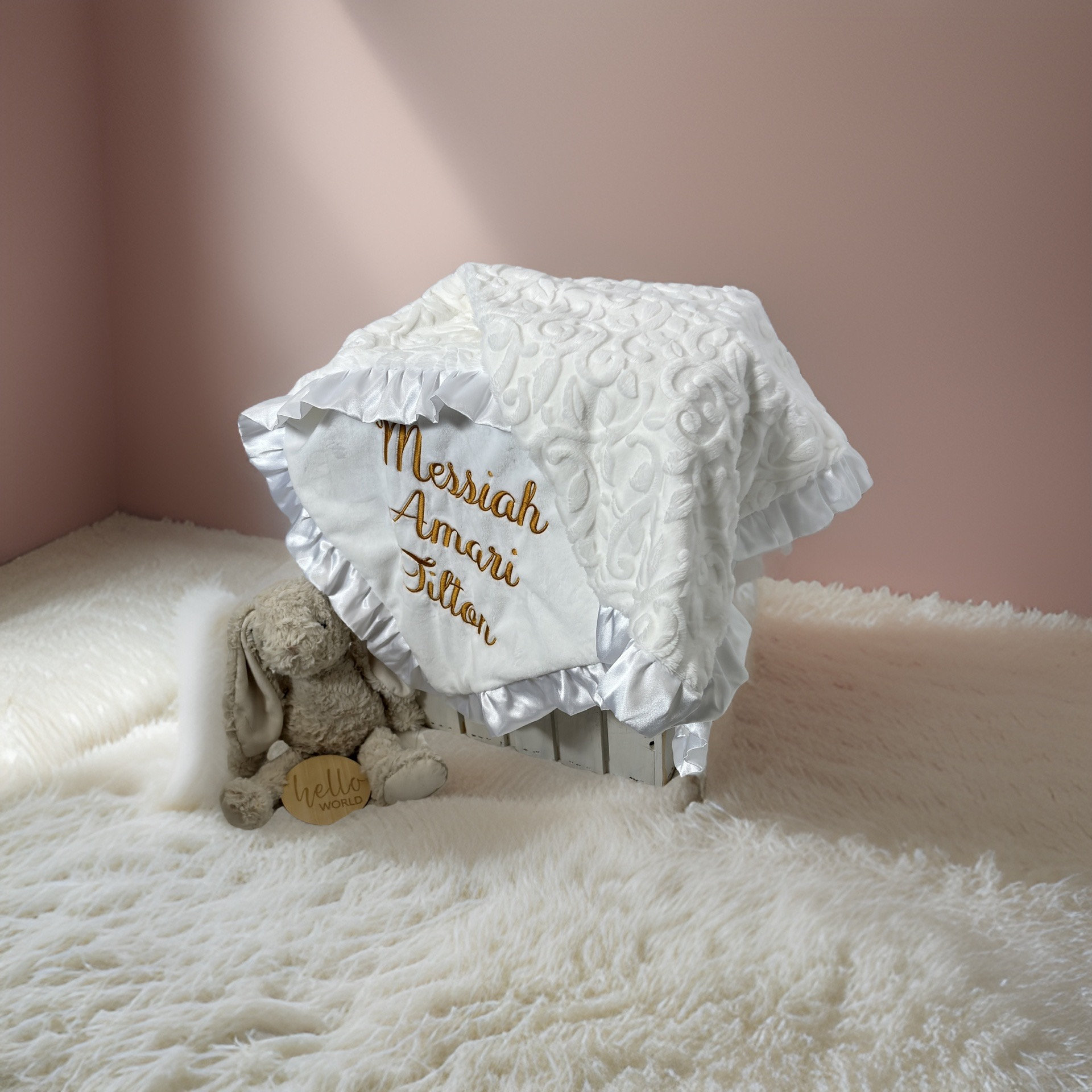 Personalized Baby Gifts Baptism Blanket in white and gold Baby girl blanket or Baby boy blanket for baptism Christening blanket