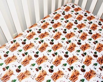 Minky Highland Cow Fitted crib sheets, Changing pad cover, Highland Cow Baby boy, cow nursery, baby sheets for crib highland cow, cows gift