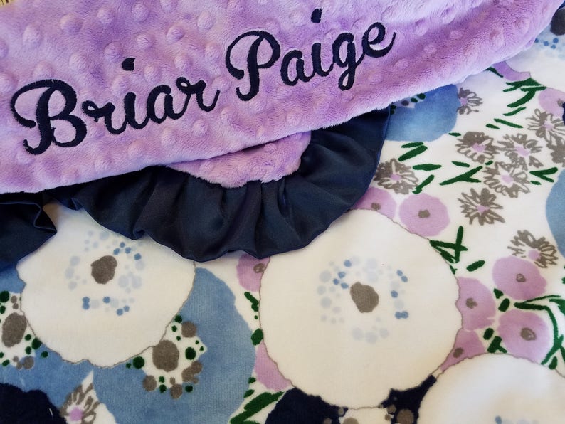 Purple Boho Personalized Baby Girl Blanket-Purple floral baby girl shower gift; Adult Minky Blanket