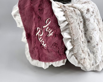 Personalized Minky Baby Blanket: Embroidered Name, Satin Trim