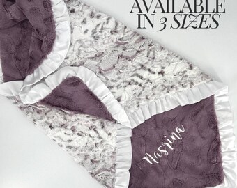 Personalized Baby Blanket Custom Embroidered Minky Fabric Soft Satin Trim Nursery Essential Newborn Keepsake Gift Baby Shower Present