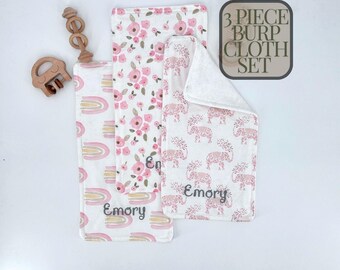 Personalized Baby Burp Cloth Rainbow Baby Shower Gift Set Custom Baby Gift Elephant Design Baby Name Gift Newborn Essential New Mom Present