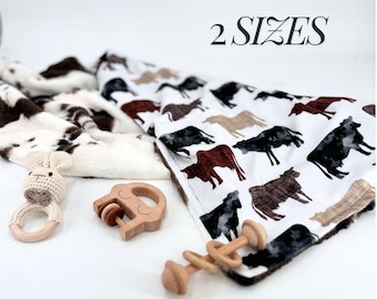 Personalized Baby Blanket Cow Print Farm Nursery Decor Baby Shower Gift Custom Minky Farm Animal Newborn Gift Western Country Soft Tummy