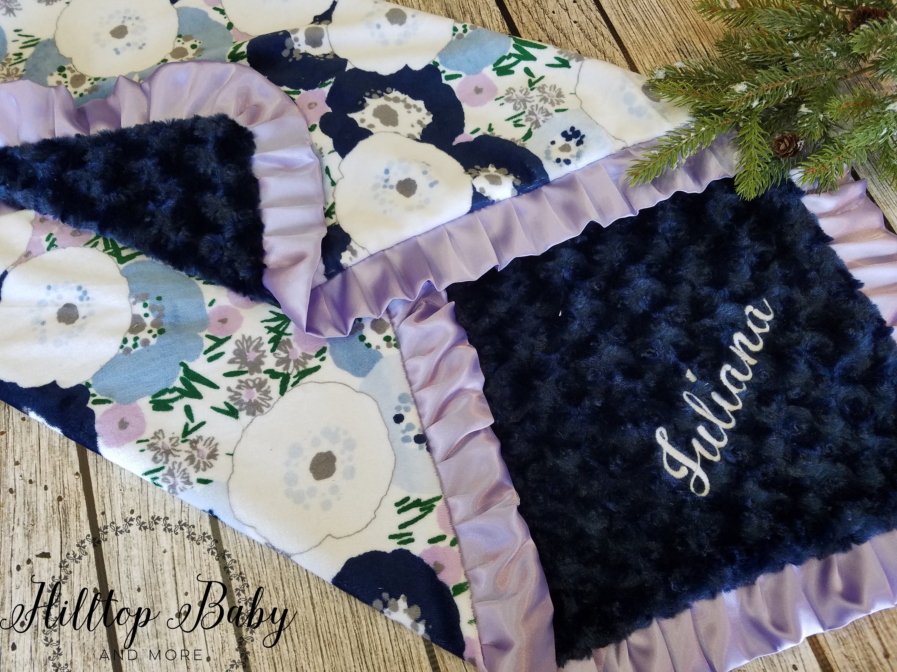 Personalized Baby Gift, Boho Personalized Purple Baby Girl Minky