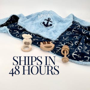 Nautical Baby Blanket Personalized Anchor Soft Minky Throw Shower Gift Navy Blue Pattern Coastal Nursery Decor Embroidered Keepsake Sailor