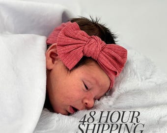 Soft Nylon Baby Pink Headband Set Baby Shower Gift Newborn Photo Prop Baby Girl Hair Accessory Tan Bow Coming Home Outfit First Photo