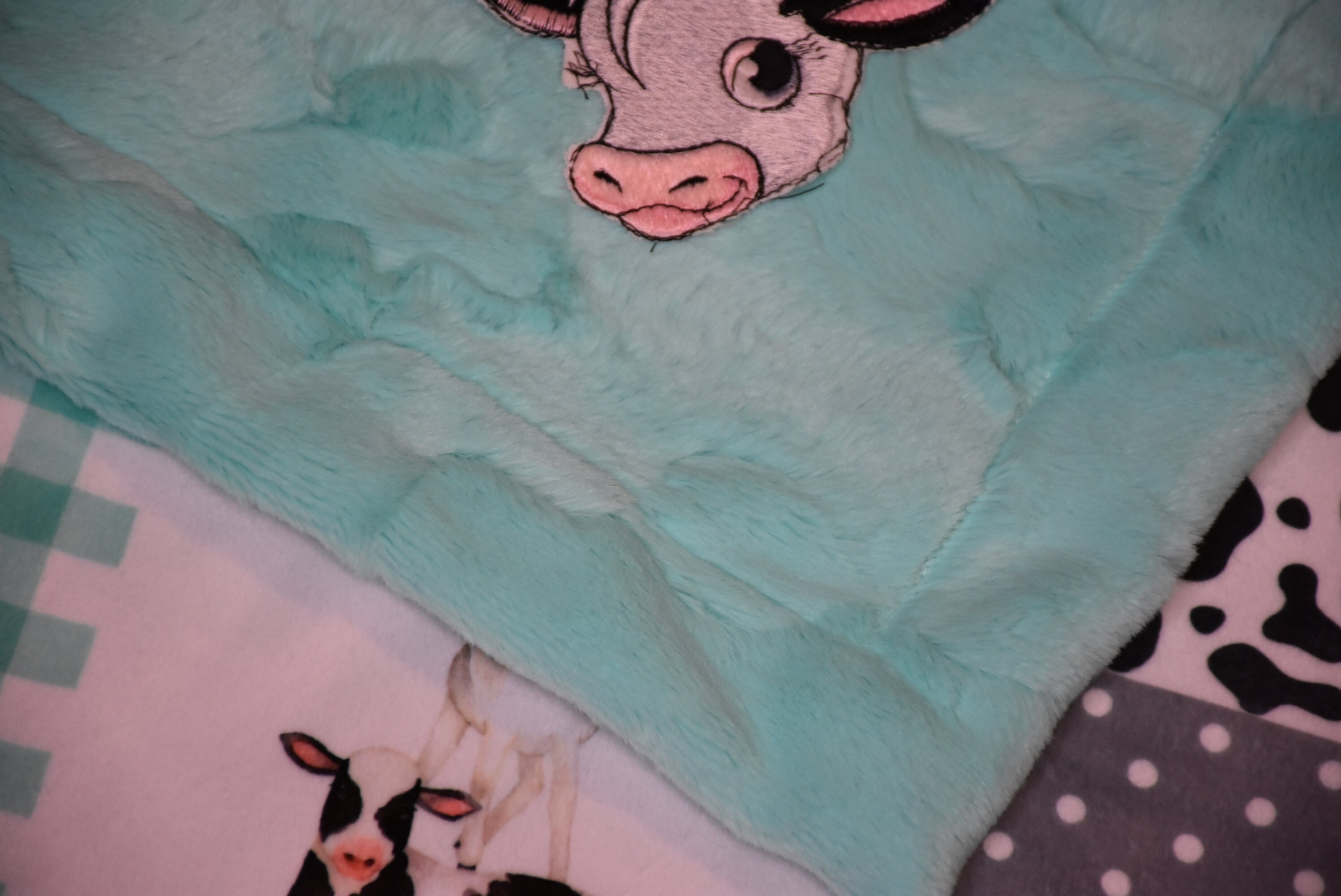 Personalized Farm Baby Girl Blanket Gift, Country Cow baby Girl Minky