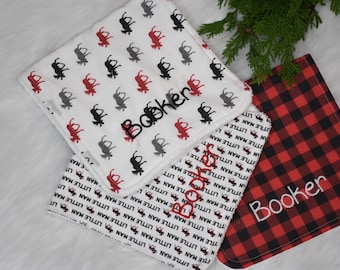 Personalized Lumberjack Moose baby Boy burp cloths-lumberjack baby boy gift-newborn baby gift-buffalo plaid baby gift-new mom gift for boy