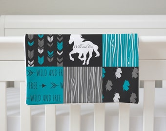 Personalized Teal Horse baby boy Lovey- Teal, gray, black Western Cowboy Baby boy gift, Country Boy Security Blanket