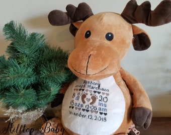 Personalized deer baby stuffed animal, birth announcement woodland boy baby shower gift, customized stuffed animal