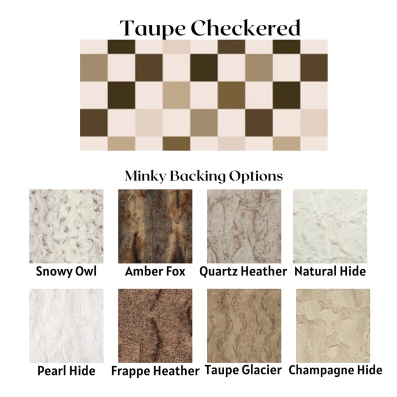 Personalized Taupe Checkered Baby Blanket Custom Baby Gift Plush Minky
