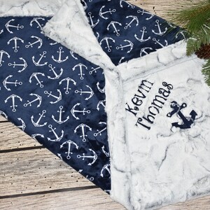 Manta de minky náutica personalizada Manta de bebé con ancla para baby shower náutico para niño Manta de bebé con temática náutica bajo el mar