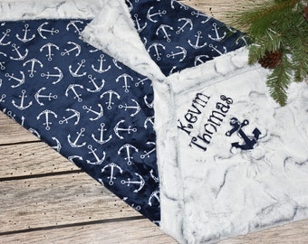 Personalized Nautical Minky Blanket,  Anchor baby blanket, nautical baby boy shower, Under the sea, Nautical theme baby blanket