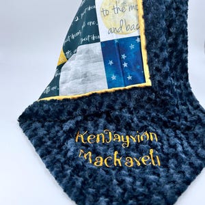 Personalized  Baby Blanket Luna Navy Blue Gold Moon Star Baby Boy Nursery Celestial Theme Stars Newborn Gift Custom Name Bedding Soft Minky