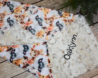 Farm animal Personalized baby boy minky Blanket- Baby animals baby shower gift, gender neutral personalized baby gift, country farmer baby