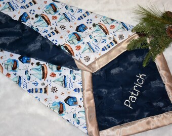 Nautical Personalized baby blanket-nautical theme baby boy shower, anchor baby blanket, beach baby blanket, minky baby blanket baby