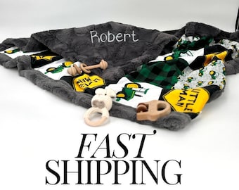 Personalized Country Green Tractor Boy Baby minky BlanketGreen yellow and black farm boy baby blanket Country Farmer baby boy shower gift