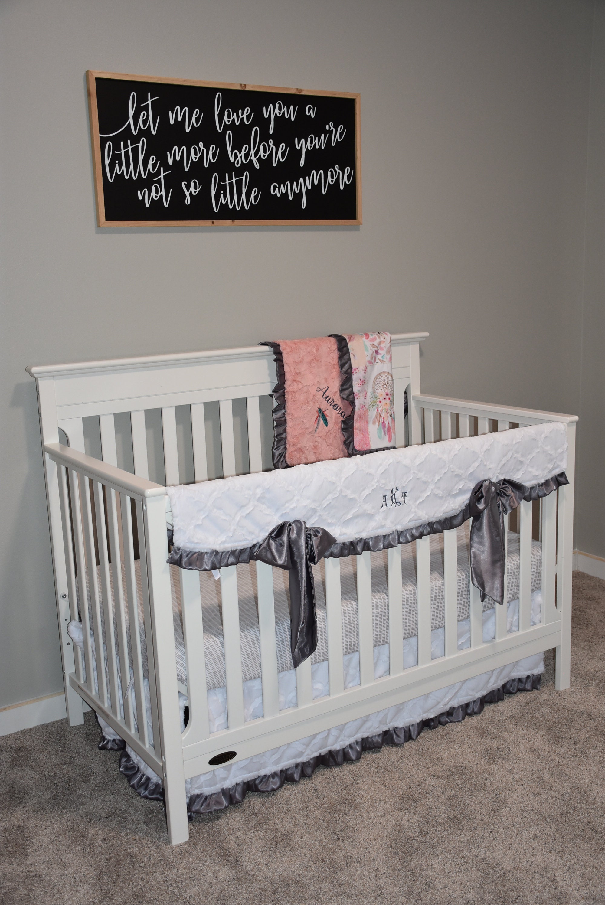 Gray and White Baby Girl Nursery Bedding Personalized White Etsy