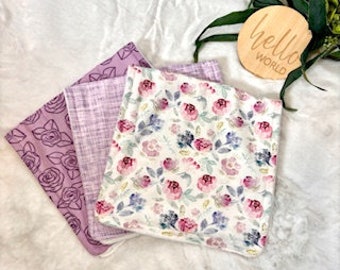 Personalized purple floral baby gifts, Baby girl burp cloths-gift for baby girl, lavender boho baby gift, burp rag, infant gift, new baby
