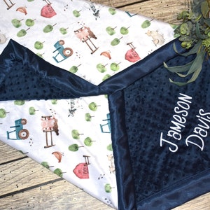 Personalized baby boy minky blanket, Country baby blanket, Farm animal baby blanket, farm theme nursery, Farm baby gift, farm baby shower