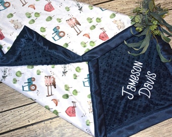 Personalized baby boy minky blanket Country baby blanket Farm animal baby blanket farm theme nursery Farm baby gift farm baby shower