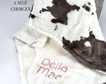 Personalized Baby Blanket Western Minky Girl Cow Newborn Infant Shower Present Custom Name Toddler Bedding Ranch Theme Soft Handmade