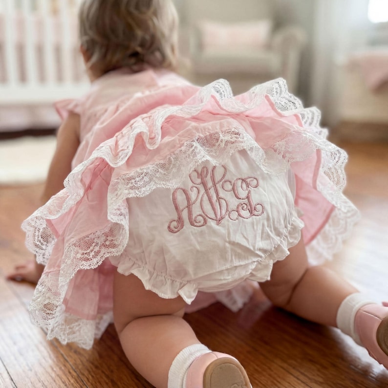 Custom Embroidered Bloomer Personalized Baby Girl Gift Monogrammed Name Diaper Cover Organic Cotton Infant Underwear Soft Breathable Newborn Clothing Comfortable Baby Garment Premium Quality Construction Perfect Baby Shower Present Natural