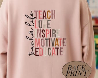 Custom Teacher Sweatshirt Personalized Name Gift Embroidered Teaching Shirt Vintage Style Classroom Outfit School Staff Appreciation Present