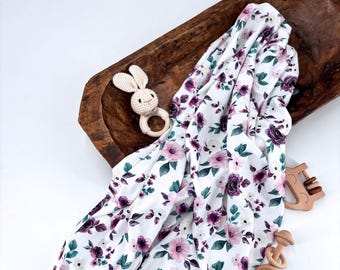 Baby Swaddle Blanket Rose Pattern Infant Wrap Purple Design Newborn Gift Baby Shower Room Decor Soft Texture Nursery Blanket Floral Theme