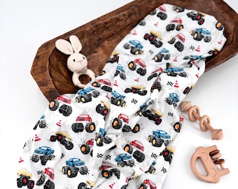 Baby Boy Gift Monster Truck Nursery Decor Racing Flag Swaddle Blanket Infant Room Nursery Art Truck Design Racing Tire Infant Gift Room