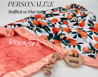 Personalized Baby Blanket Citrus Theme Clementine Design Cute Nursery Orange Bedding Peach Color Custom Minky Soft Throw Monogram Infant