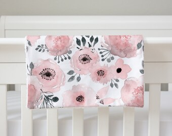 Personalized security blanket, Pink Floral Baby Girl shower gift-Pink and Gray Boho newborn Baby girl gift, Pink Floral Comfort Blanket baby