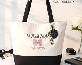 Teacher Appreciation Gift Personalized Canvas Tote Bag Custom Educator Embroidered School Supply Organizer Zipper Closure Laptop Carrier