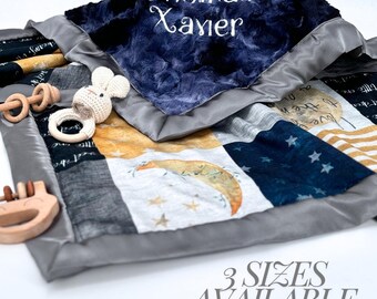 Personalized Baby Blanket with Name Embroidered Comfort Newborn Gift for Shower Nursery Set Moon Design Infant Wrap Security Comfort Baby