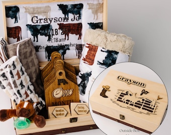 Engraved Memory Box Name Personalized Baby Keepsake Embroidered Trunk Western Style Cowboy Theme Nursery Decoration Rustic Organizer Newborn