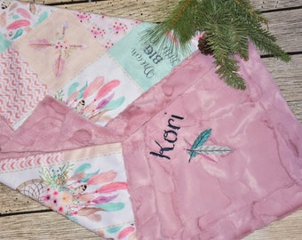 Personalized Minky blanket Dreamcatcher baby girl blanket Personalized baby gift Dreamcatcher baby girl shower Tribal baby gift