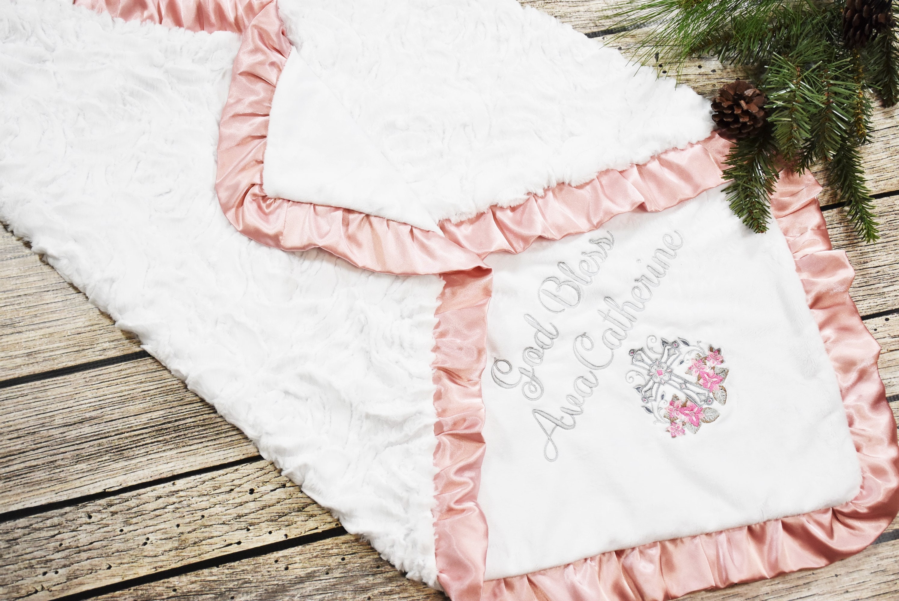 Personalized Custom Baptism Blanket, Baby Girl Gift, minky Blanket