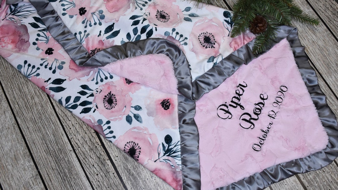 Pink and Gray Baby Girl Blanketpersonalized Baby Gift Pink Etsy
