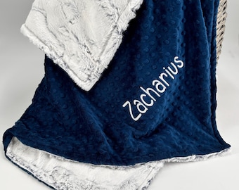 Personalized Baby Blanket Custom Name Embroidered Boy Minky Nursery Newborn Gift Handmade Toddler Crib Shower Keepsake Monogram Infant Throw