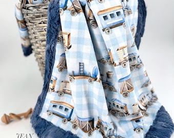 Personalized Vintage Train Baby Blanket Custom Embroidered Minky Blanket Boy Railroad Nursery Baby Gift Heirloom Keepsake Baby Name Blanket