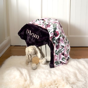 Purple Personalized baby gift Pink Floral Boho Baby Girl minky Blanket; Purple baby girl blanket boho pink baby girl gift soft baby gift