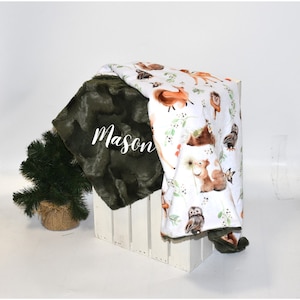 Personalized deer blanket Boy Minky blanket fawn baby gift blanket for Woodland gift baby woodland animal gift for newborn baby gift