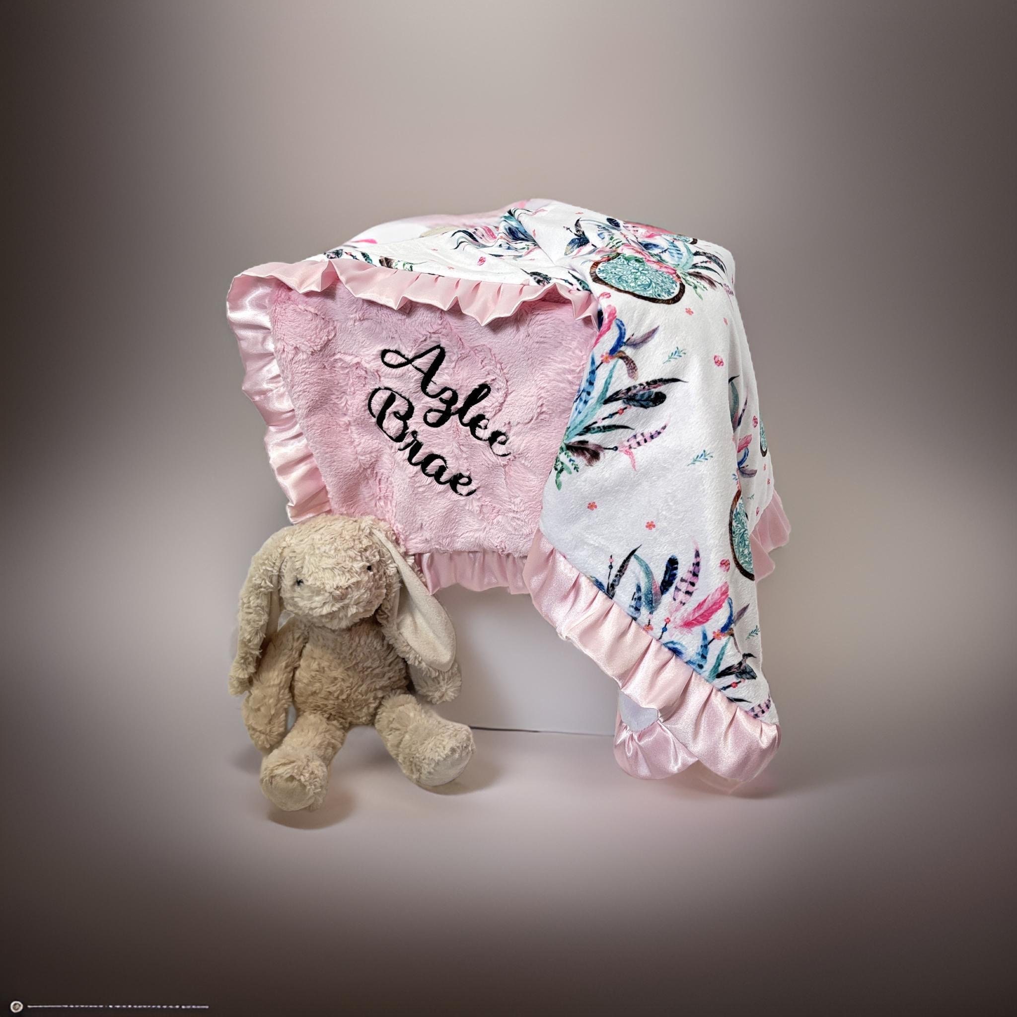 Personalized gift for baby girl handmade minky baby blanket with satin Dreamcatcher baby bedding newborn baby gift girl Dreamcatcher blanket