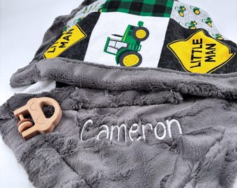 Personalized Baby Blanket Tractor Theme Farm Nursery Minky Throw Custom Name Newborn Boy Shower Gift Country Agriculture Toddler Security