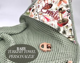 Personalized Baby Towel Organic Cotton Hooded Wrap for Infant Bath Linen Custom Gift Shower Present for Newborn Bath Accessory Custom Design
