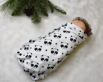 Knit Swaddle Blanket-baby boy Black and White Panda Bear swaddle blanket-Panda baby shower gift