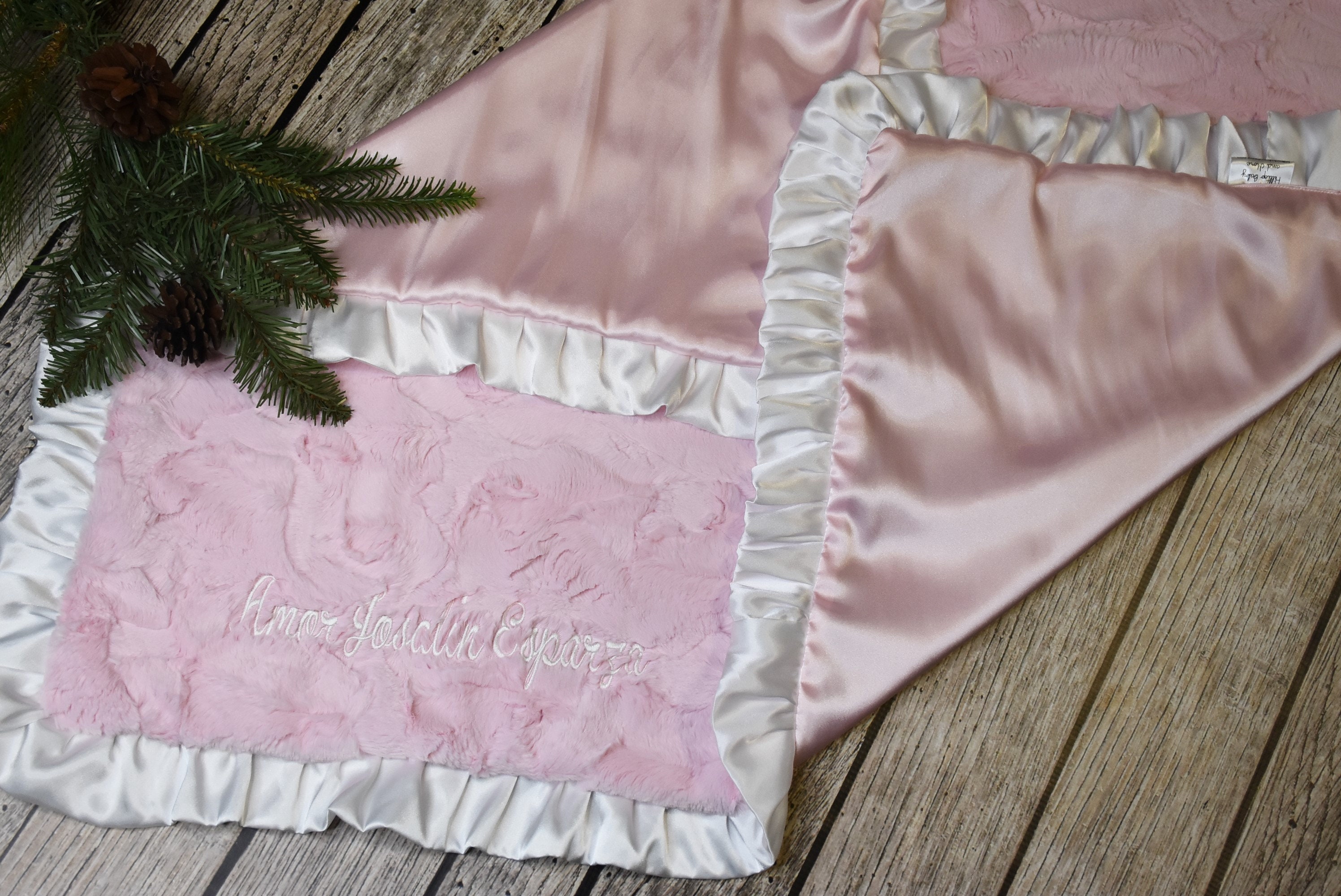 Customized Personalized Satin Minky baby girl blanket Design your own