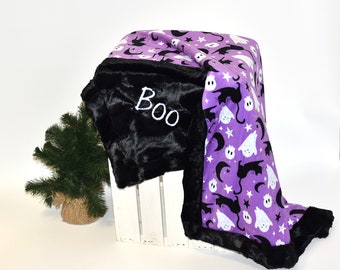 Personalized halloween blanket gift for kids purple minky baby blanket for girl fall blanket spooky blanket for babies halloween blanket