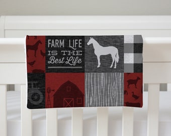 Personalized Red Tractor baby boy Lovey-  Black and Red Farm Life Boy Baby  gift, Country Baby Boy Security Blanket